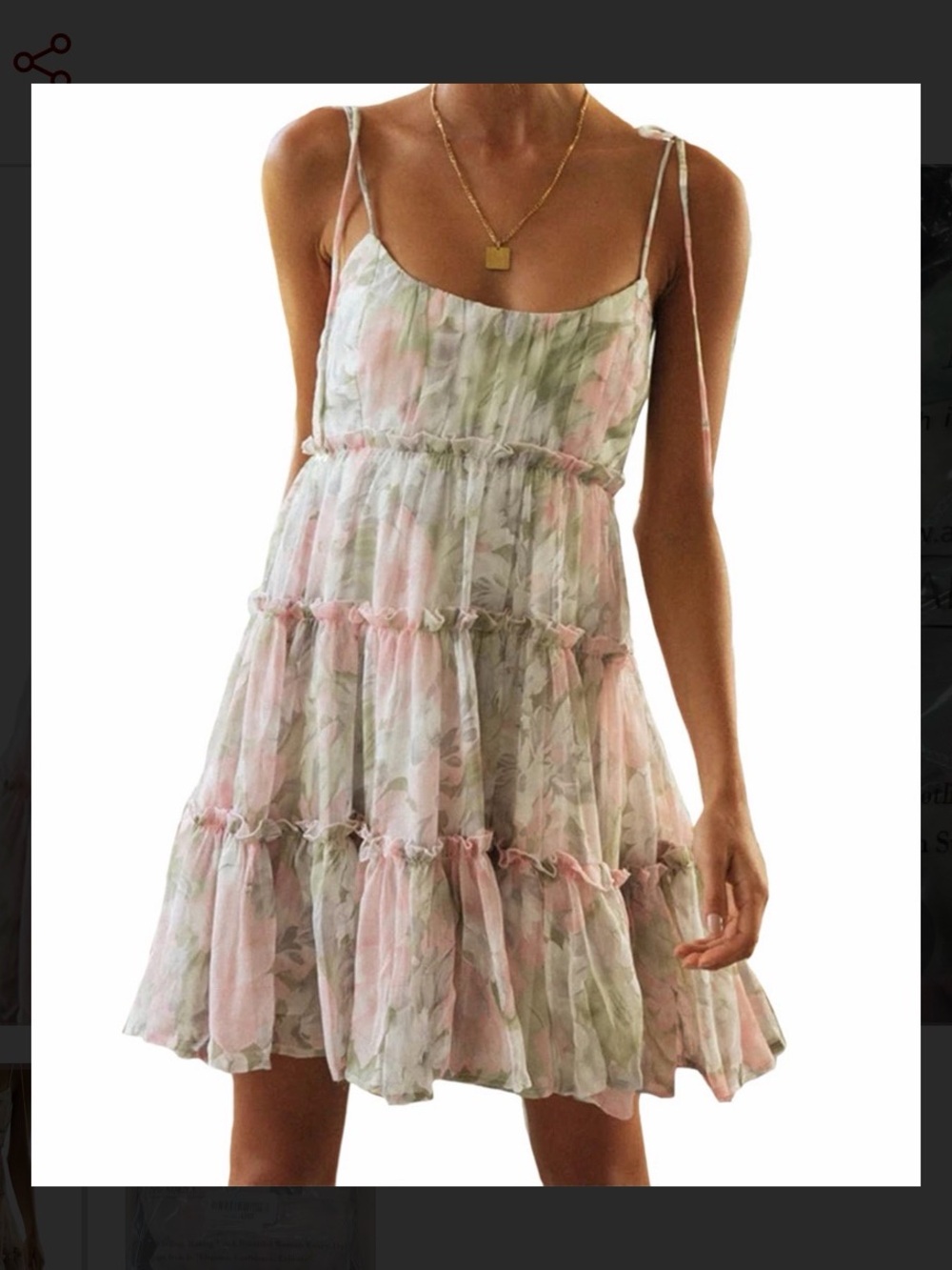 Tiered Floral Mini Sundress with Tie Straps - Pink & Green